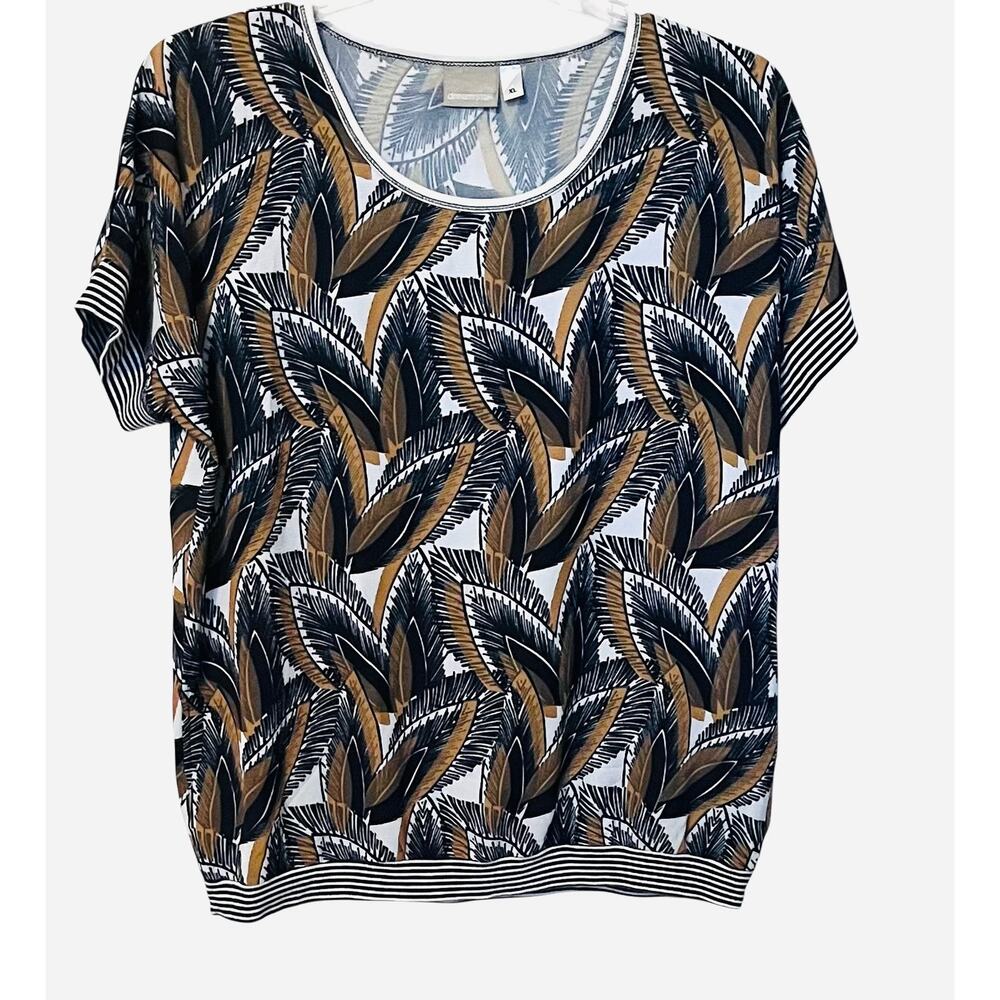 DREAMSTAR DOLMAN CAP SLV RND NECK PULL-OVER BLOUSE, WOMENS, XL, GOLD BROWN WHITE